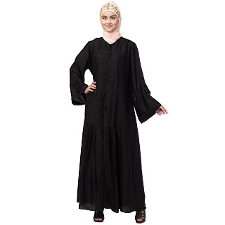 Premium Front open abaya with embroidery work- Black